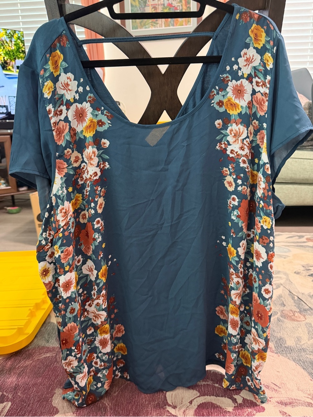 torrid Teal Floral Crisscross Back Short Sleeve Top